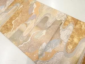 リサイクル　流水に地紙・花・古典柄模様織出し袋帯